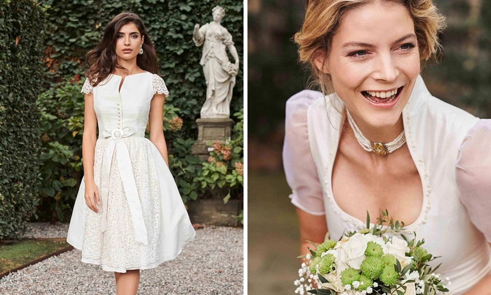 Trachtenhochzeit Brautdirndl Hochzeitsdirndl weiß vintage